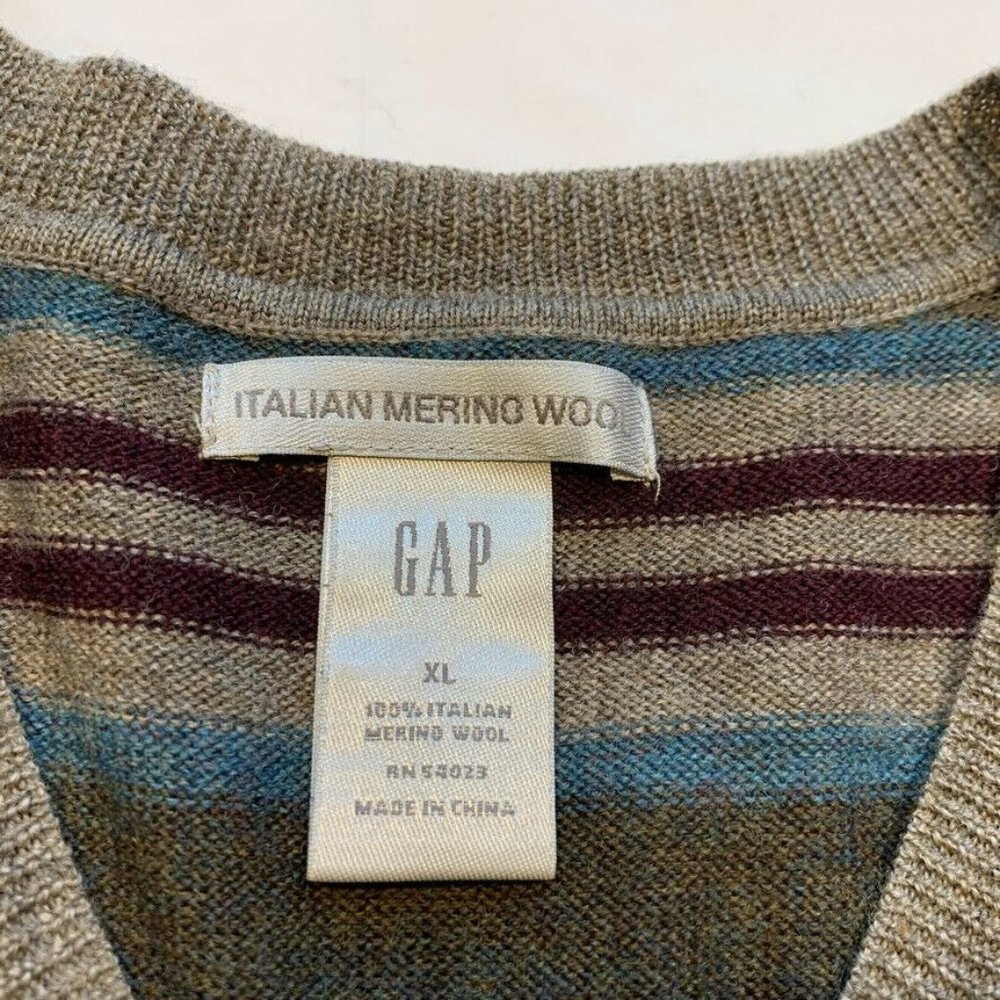 NEW Banana‎ Republic Italian 100% Merino Wool Sweater Pullover Striped V Neck XL - Picture 3 of 12